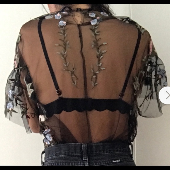 Zara Sheer Embroidered Top - Picture 2 of 6